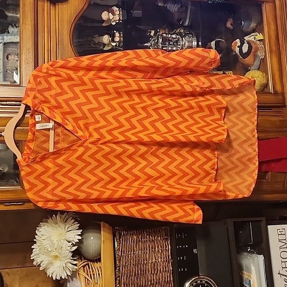 TACERA Sheer airy two tone orange chevron Top B7 - Picture 4 of 7